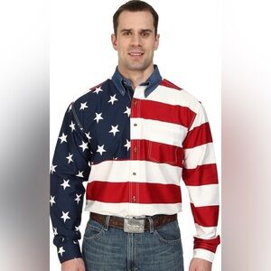 Roper Western American Flag Mens Large Shirt